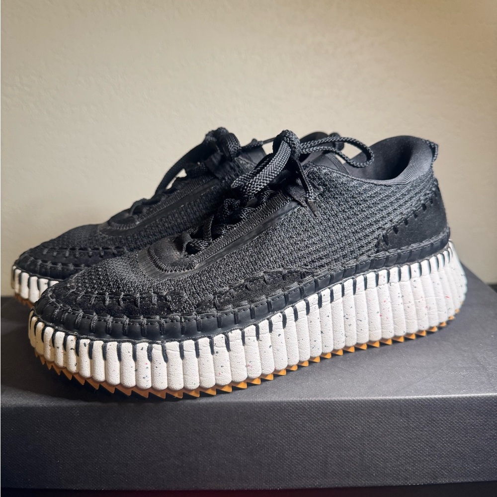 Chloe Nama Black and White Platform Sneakers